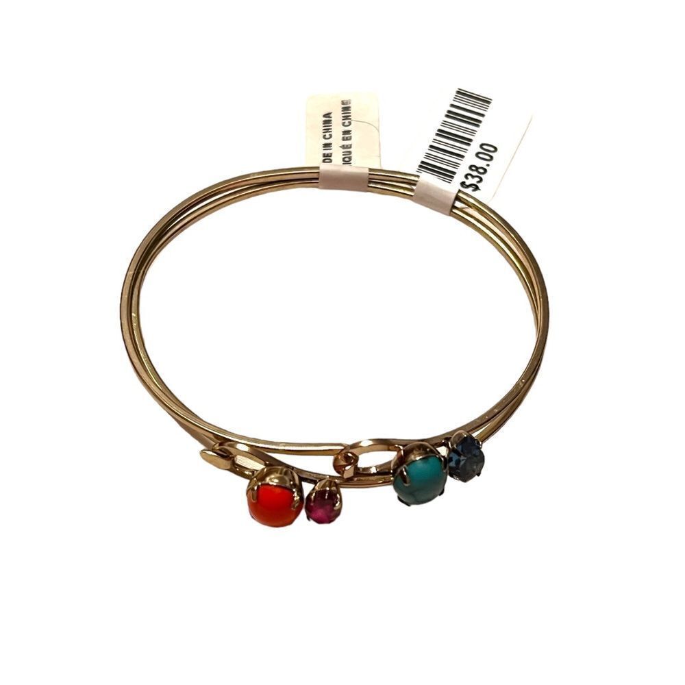 NWT Sequin Set Of 2 Gold Tone Multi-Color Stone And Rhinestone Bangles - Picture 4 of 4